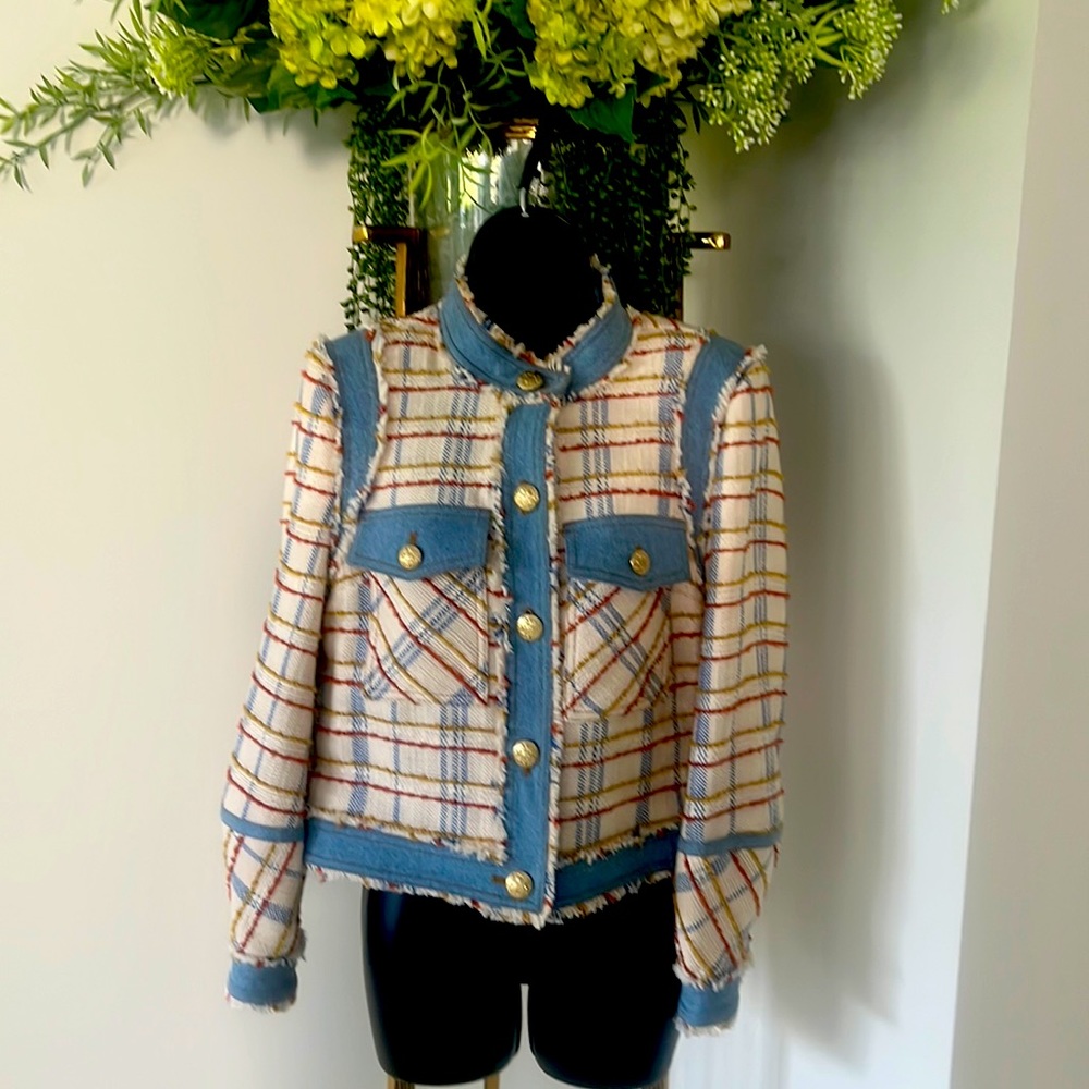 Veronica Beard Blue and Cream Plaid Jacket